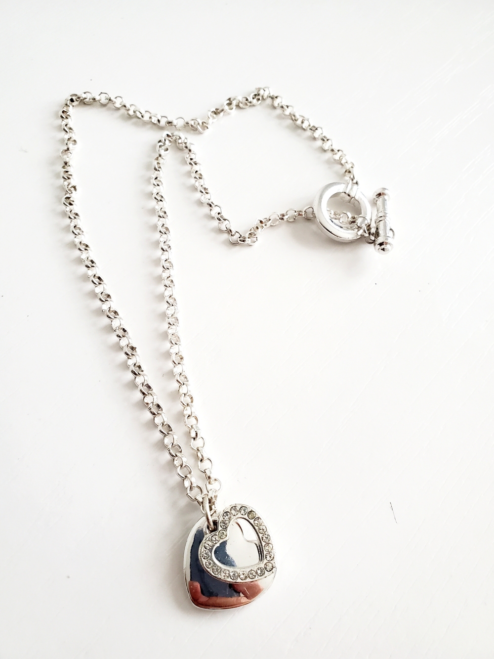 Y2K Retro Chic Silver Double Heart Toggle Necklace